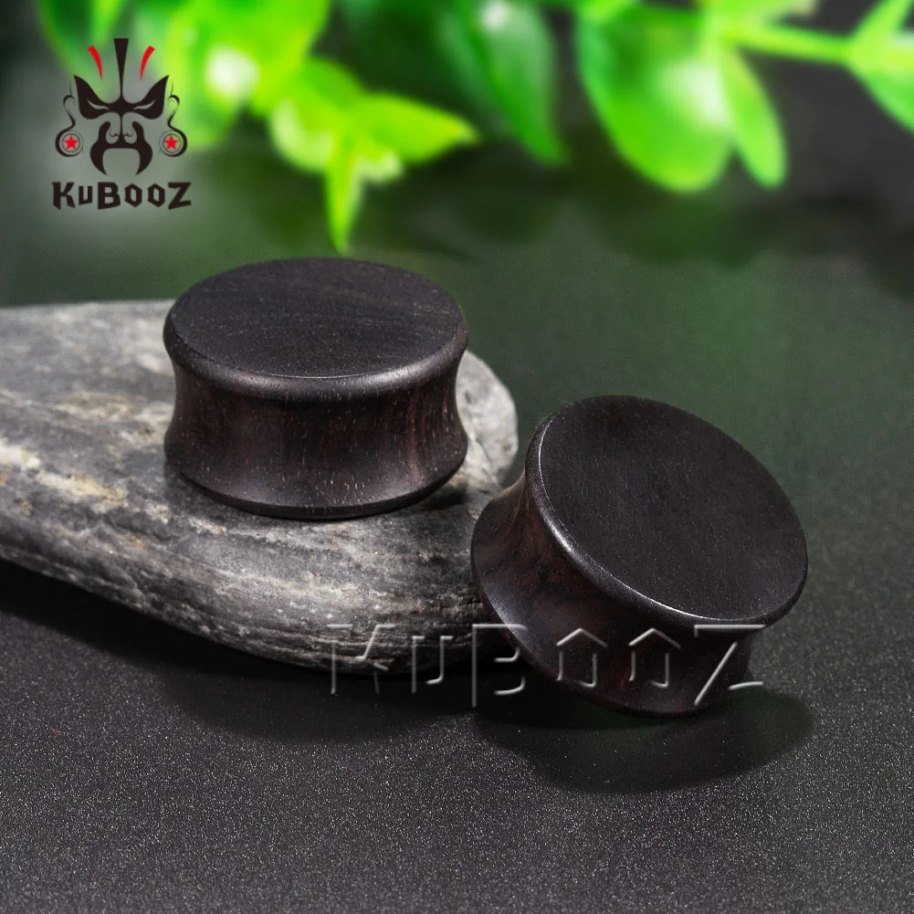 KUBOOZ 2Pcs Natural Ebony Wood Ear Tunnels Plugs Double Flared Ear Gauges Stretchers Piercing Jewelry