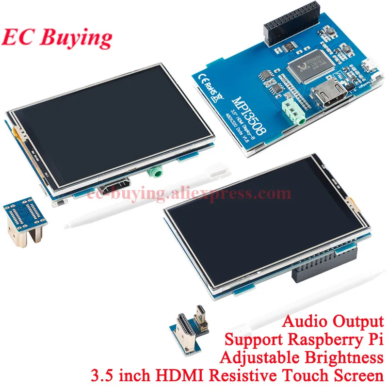 

3,5-дюймовый HD HDMI ЖК-резистивный сенсорный экран 3,5-дюймовый модуль дисплея 480 × 320 1920x1080 для Raspberry Pi 3-го 4-го поколения 4B/3B +/2B