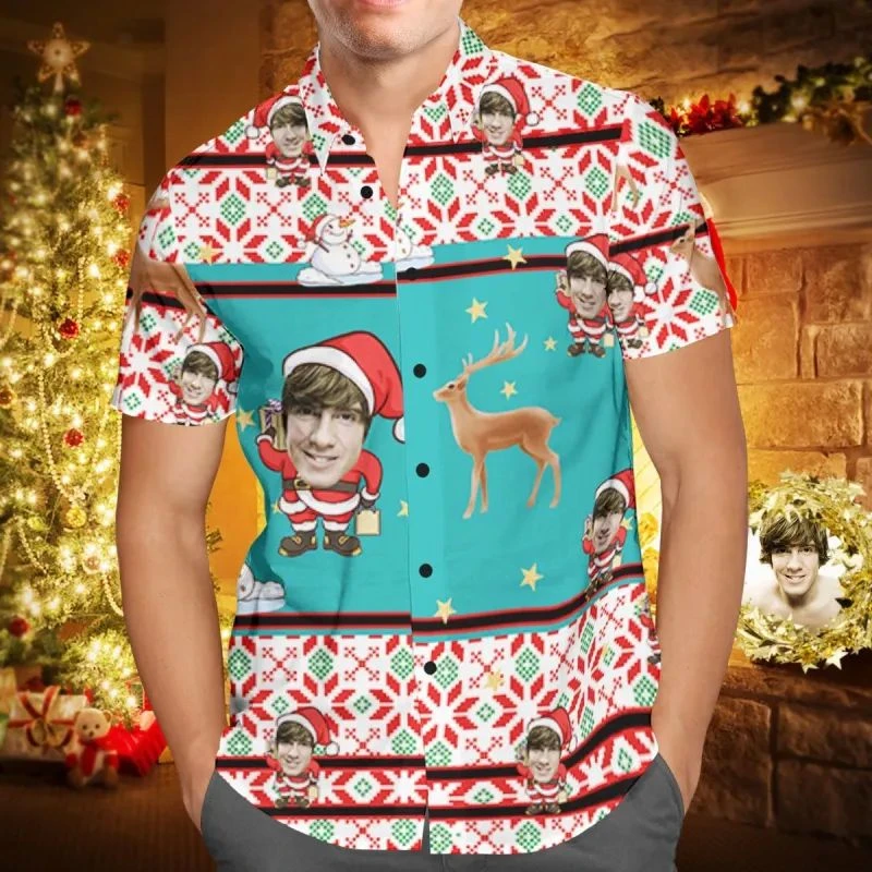 

Funny Santa Claus Cosplay Photo 3D Printed Shirts For Men Clothes Christmas Custom Picture Blouses DIY Xmas Gifts Unisex Tops