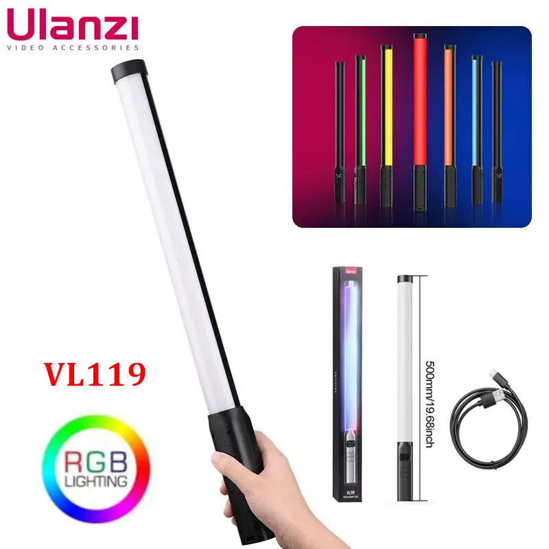 Ulanzi VL119 RGB Photography Light LED Stick Video Light 2500K-9000K Rechargeable Lamp Magnetic Handheld Light Wand for Tiktok