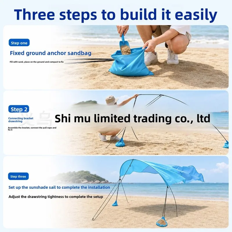 Enjoy cross-border beach canopy with Amazon supply, portable quick-open sunshade, wind-powered seaside canopy