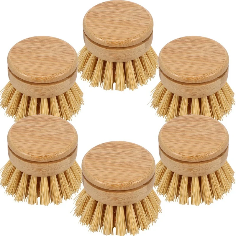 6Pcs Bamboo Dish Brush Head Natural Washing Brush Head Eco-Friendly Washing Up Brush Replacement