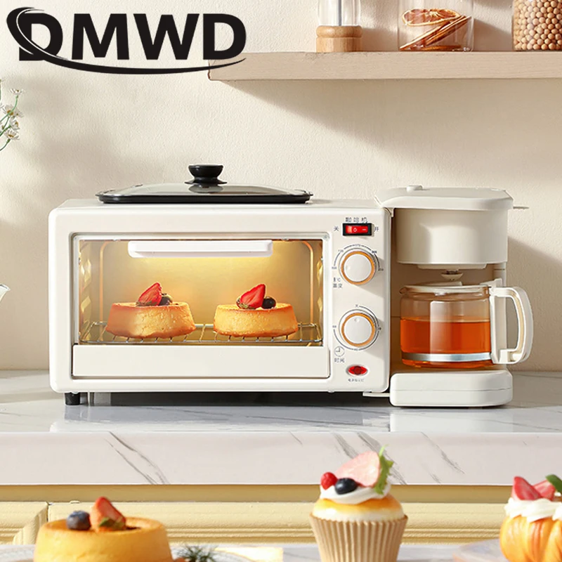 DMWD Breakfast Machine 3IN1 Multifunction Mini Drip Coffee Maker Bread Pizza Oven Frying Pan Toaster Breakfast Making 110V/220V