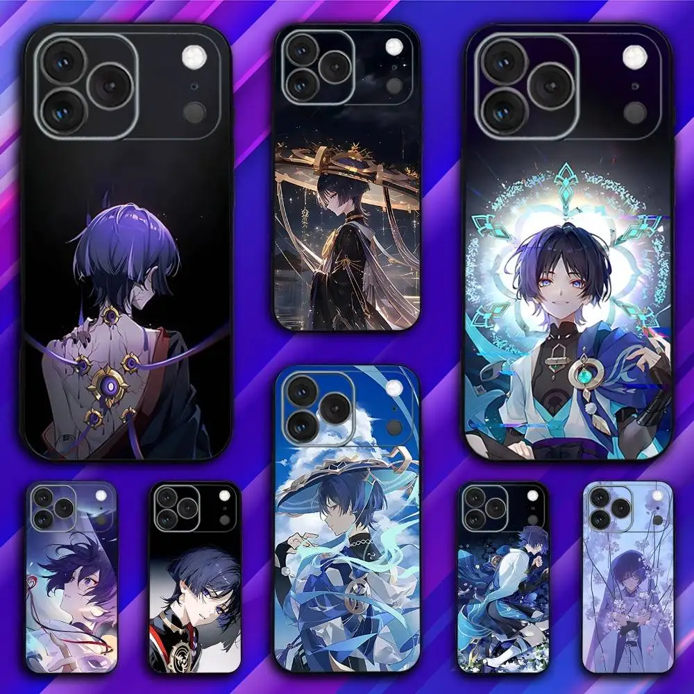 

G-Genshin Game Scaramouche Phone Case For iPhone 17,16,15,14,13,12,11,Pro,Max,Plus,X,XS,SE4,E,Mini,Soft Black Case