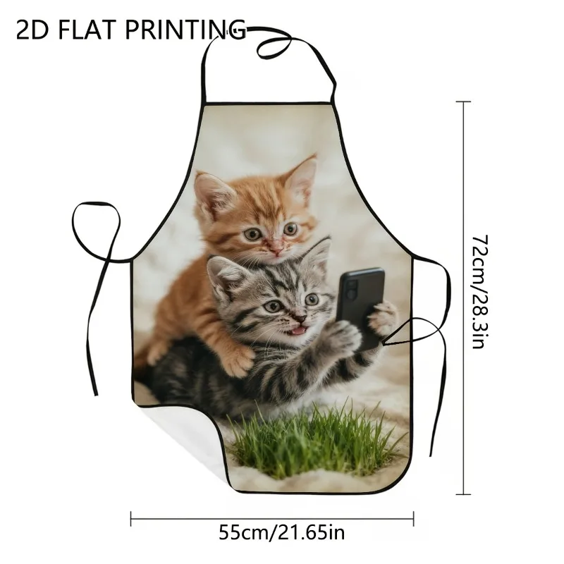 1pc, Cooking Apron, Unisex, Cat Selfie Design, Plus Size Women'S Optional, Kitchen Utensils Apron Dress, Sturdy And Comfortable