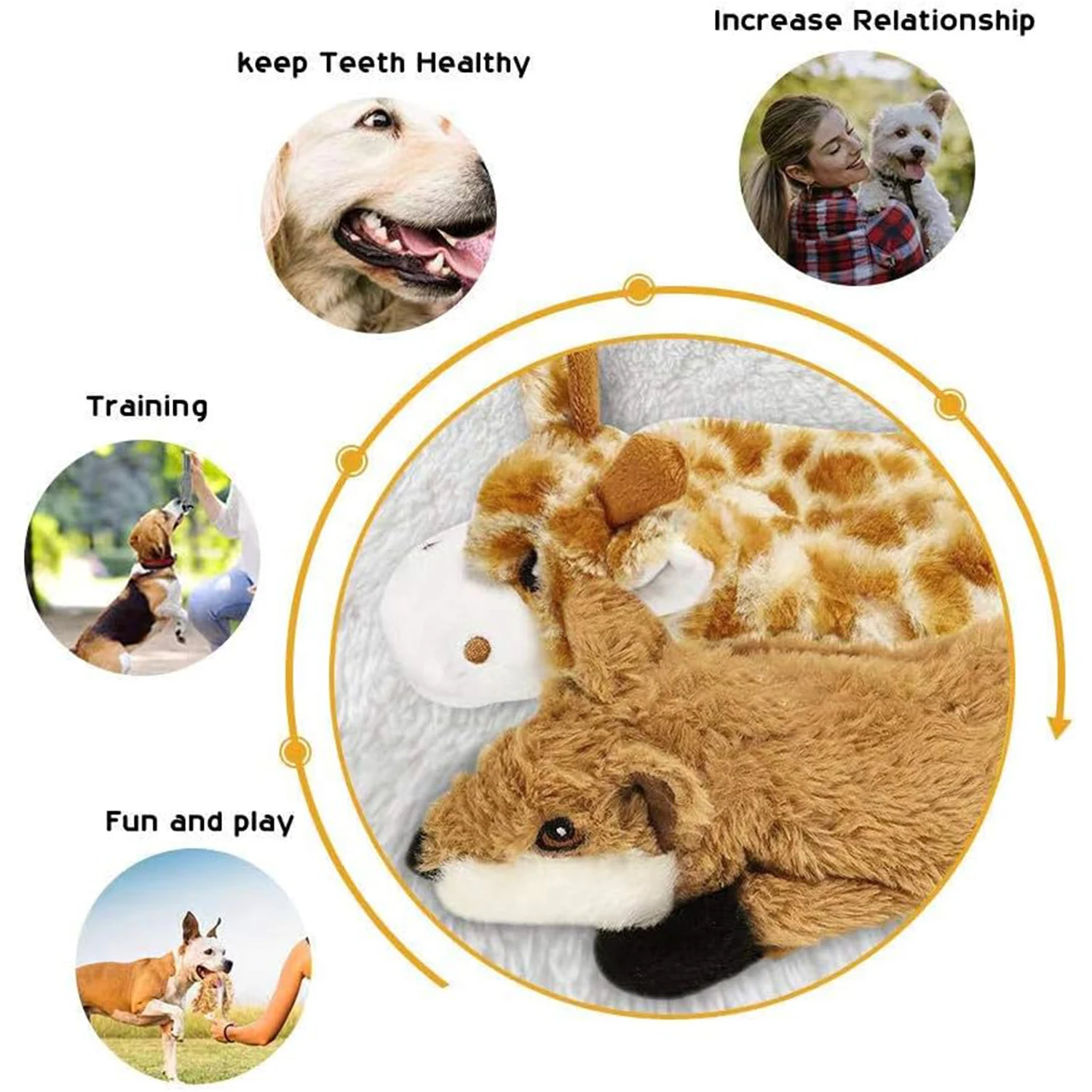 5PCS Crinkle Plüsch Hund Quietschendes Spielzeug Fuchs Giraffe Eichhörnchen Kuh Esel Stil, Keine Füllung Hundespielzeug für kleine, mittelgroße und große Hunde – Detail 3