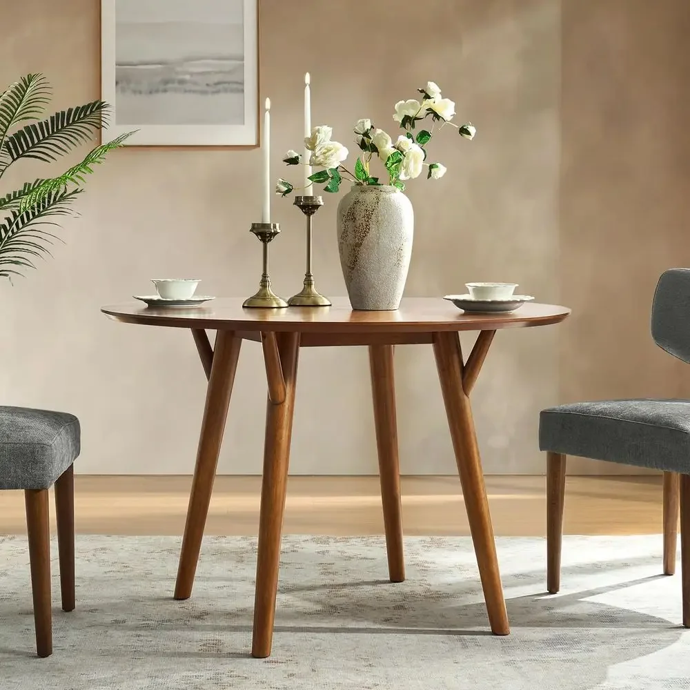

Round Dining Table for 4, 45 Solid Wood Kitchen Dining Room Table, Small Dinner Coffee Writing Table for Kitchen Cafe Space Sav