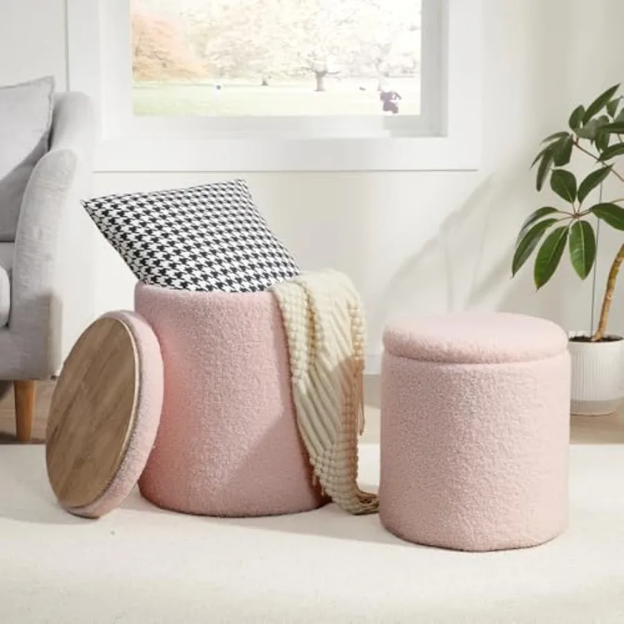 

Boucle Round Ottoman with Storage Set of 2Small Feet Stool Ottoman for Living Room Small Coffee Table Vanity Stool with Storage