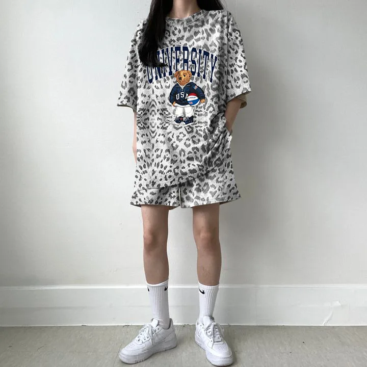 Women Oversize Short Sleevetwo Pieces Suits 2025 New Cartoon Summer Women Fashion Shorts Sets Casual Sportswear Loose Outfits