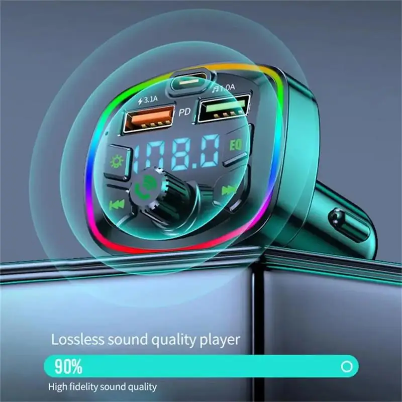 Car MP3 Player Fm Transmitter Wireless Bluetooth 5.0 Audio Receiver Handfree Type-C Dual Usb Car Fast Charger Car Kit