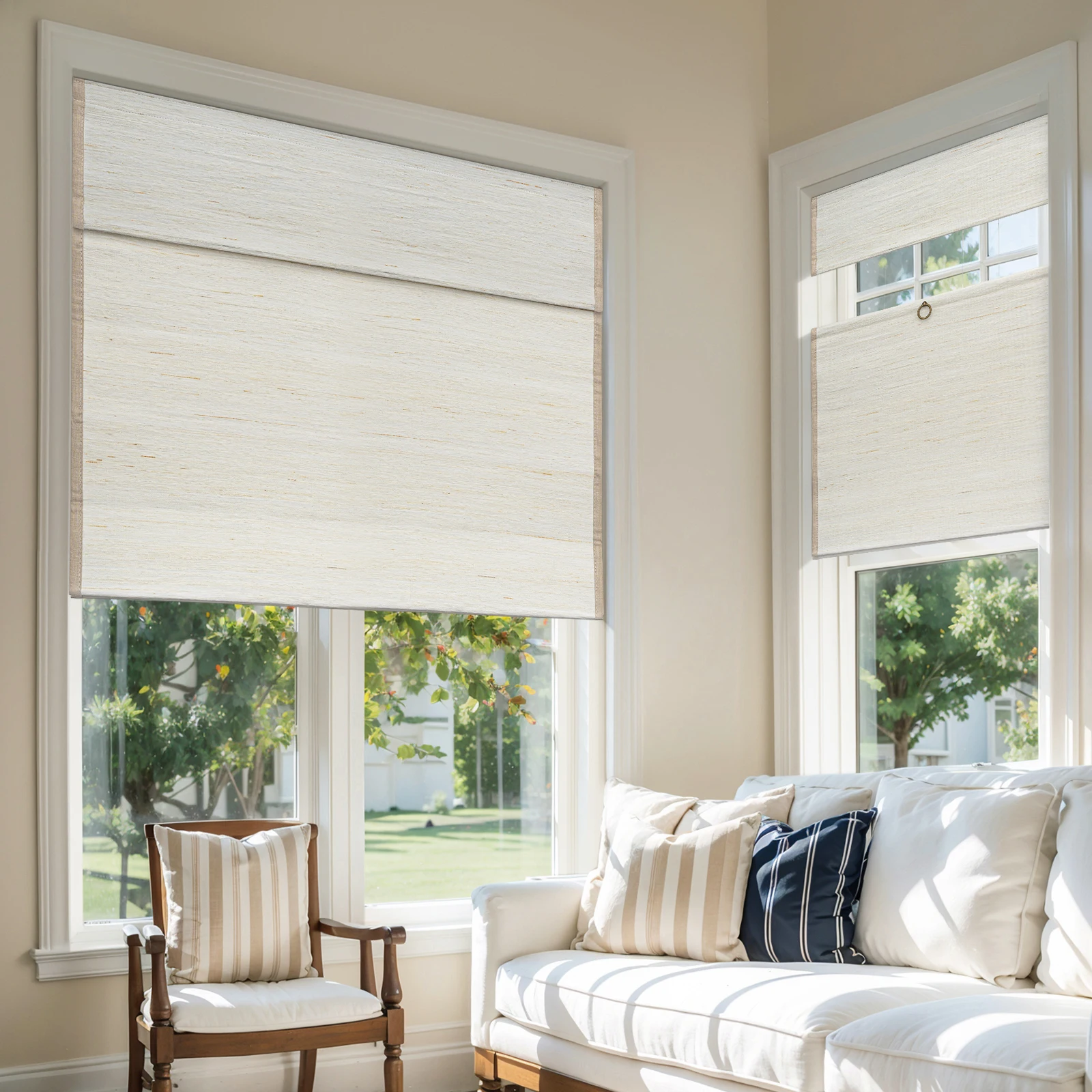 

Moonice Cordless Roman Blinds Natural Woven Fabric Blackout Roman Blinds Top Down Bottom Up Privacy Roman Shades for Window