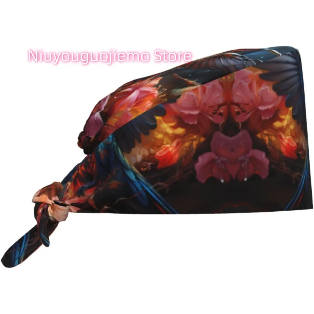 

Cleaning Working Cap Hummingbird Prints Chef Hat for Women & Men, Adjustable, Breathable Black