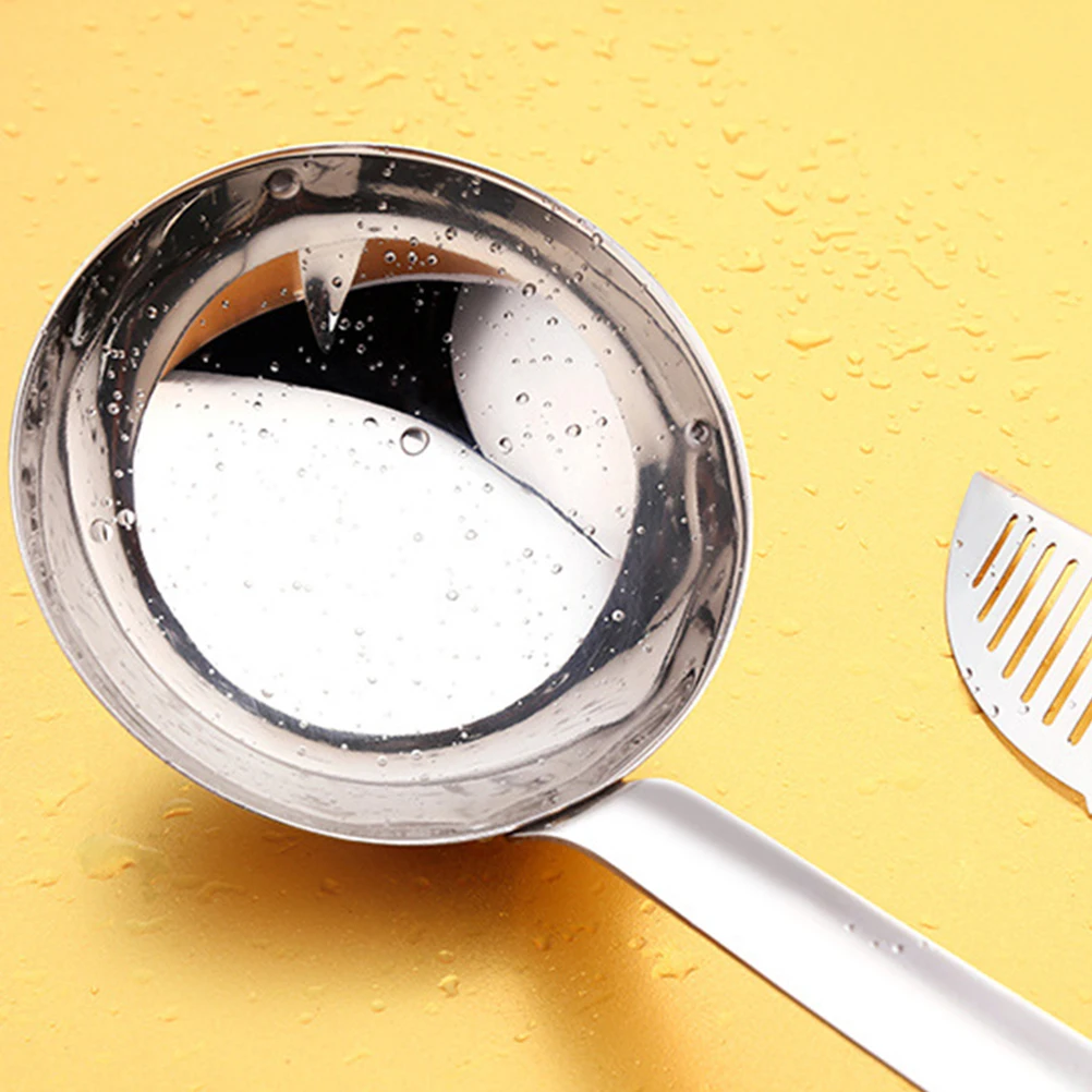 

Stainless Steel Soup Ladle Dual Purpose Colander Spoon Long Handle Kitchen Cooking Utensils Filter Strainer Dishwasher Safe