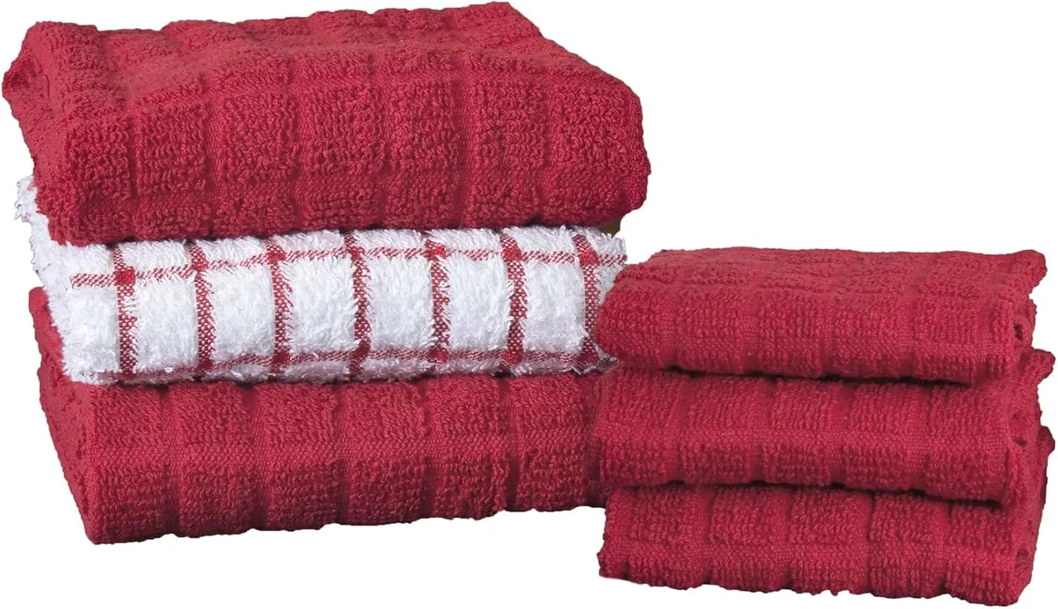 

Premium Kitchen Towel & Dish Cloth Set: Highly Absorbent, Super Soft, 100% Cotton, 6-Pack, Red