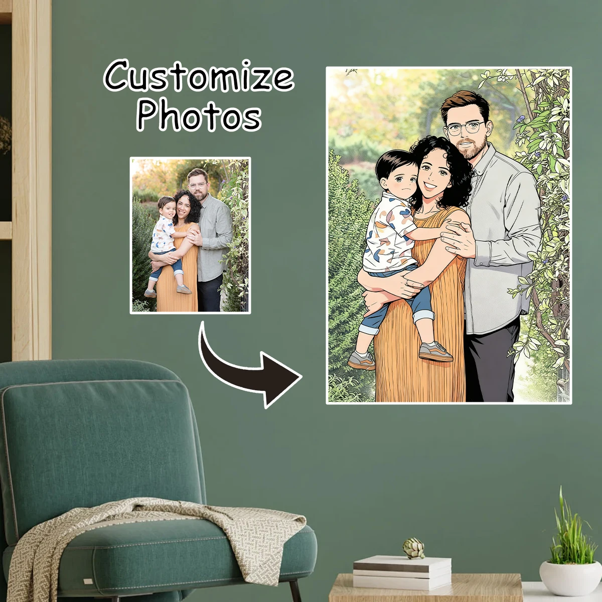 Maßgeschneiderte Familienfoto-Cartoons, personalisierte Illustrationen im Cartoon-Stil, einzigartiger und kreativer Kunstdruck für die Heimdekoration