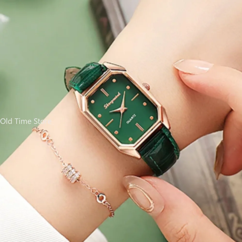 Ladies Quartz Watch Bracelet Green Dial Simple Rose Gold Dial Mesh Luxury Women Watches Brand Women Watches Fashion Square