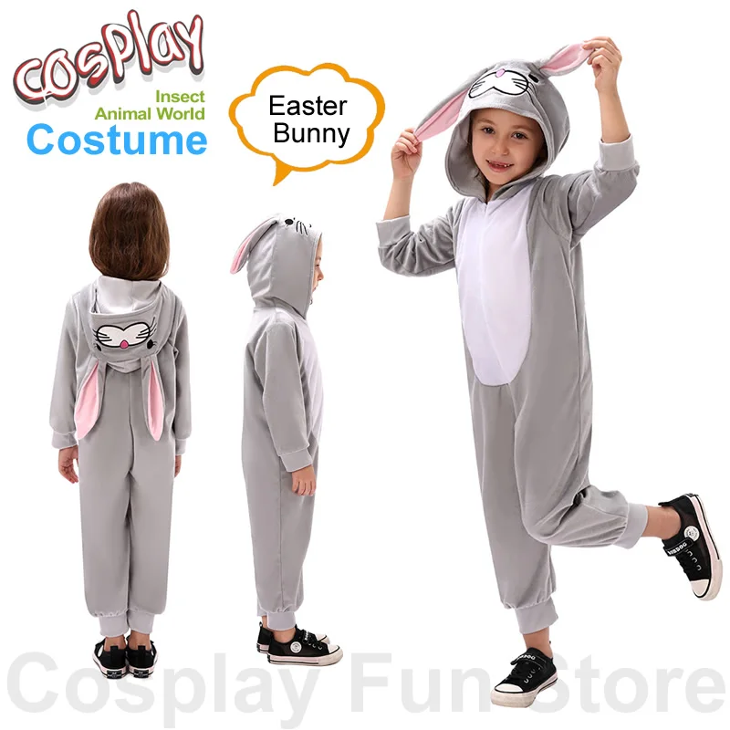 

Kids Cosplay Grey Hare Costume Performance Easter Bunny Cartoon Animal Jumpsuit Children's Party Cute Rabbit Clothing Stage Show