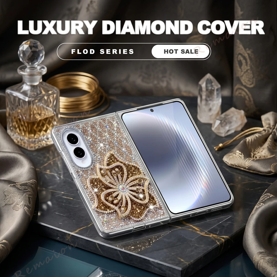 Six Flower Diamond Phone Case For Samsung Galaxy Z Flip 8 7 6 5 4 Fold 8 7 6 5 4 Luxury Shockproof Protector Cover For Z Fold8