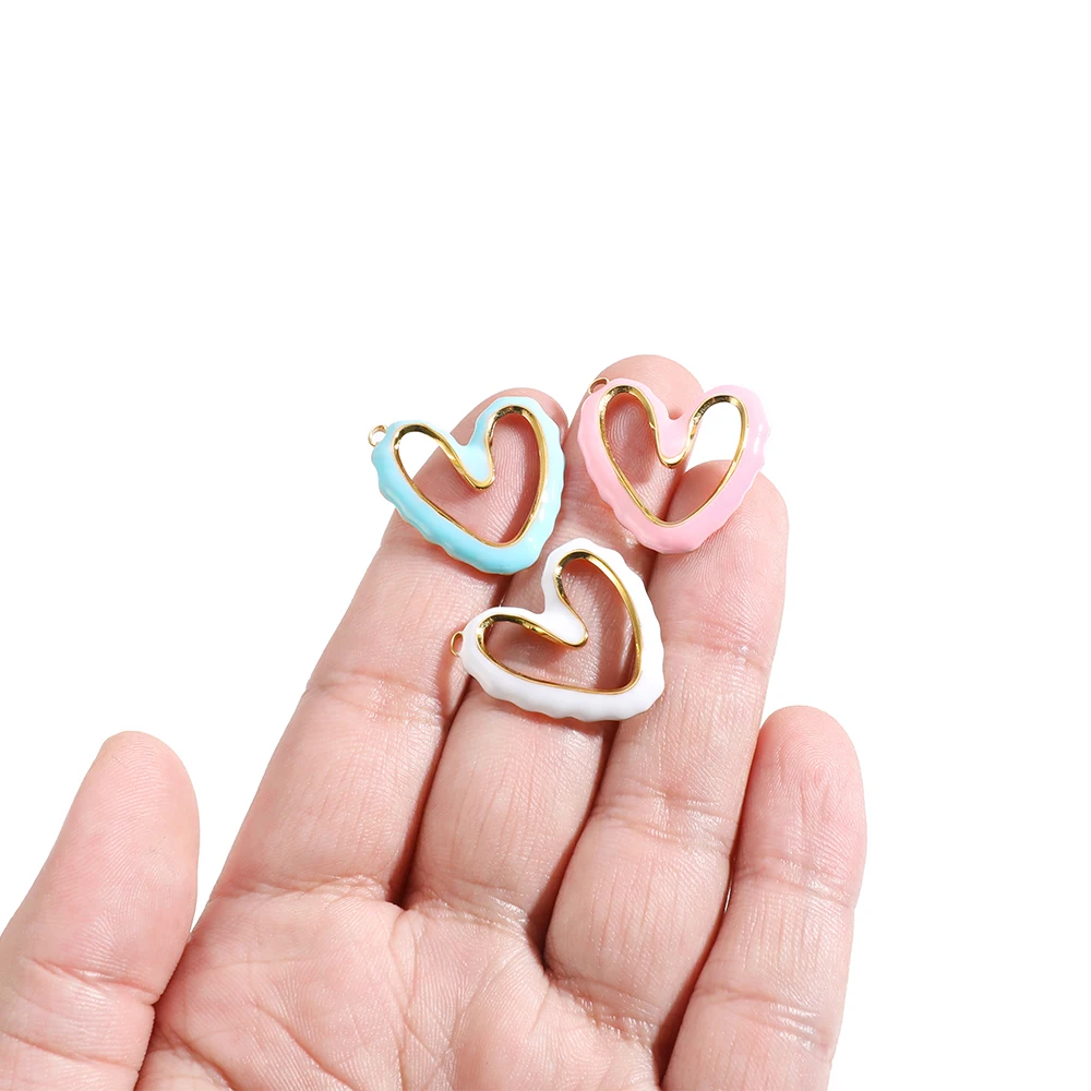 5pcs Stainless Steel Enamel Heart Charms Pendant for DIY Necklace Jewelry Findings Supplies Drop Earrings Making Accessories