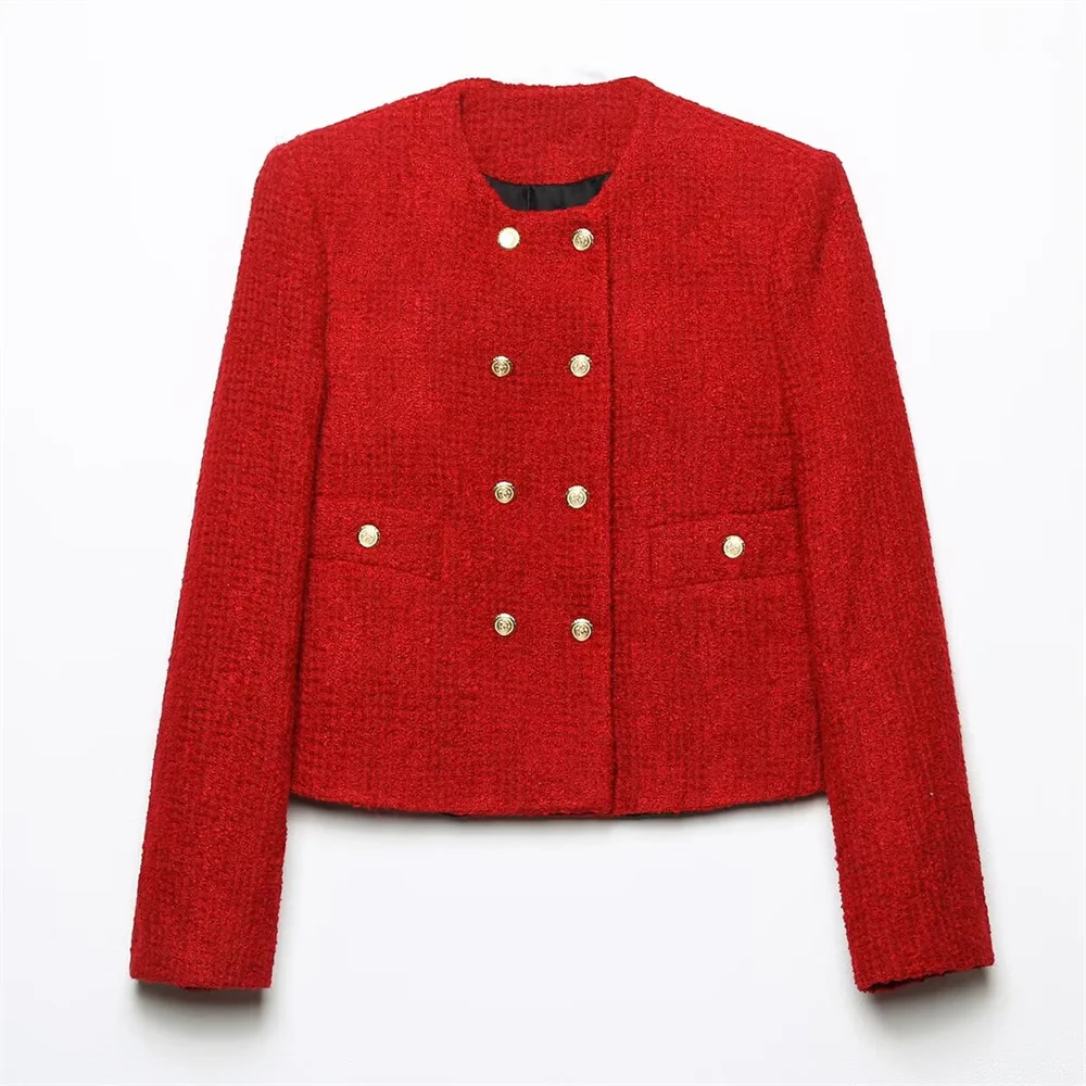 New Women's Versatile Fashion Button Decoration Texture Double breasted Button Short Style Small Fragrant Coat Short Skirt