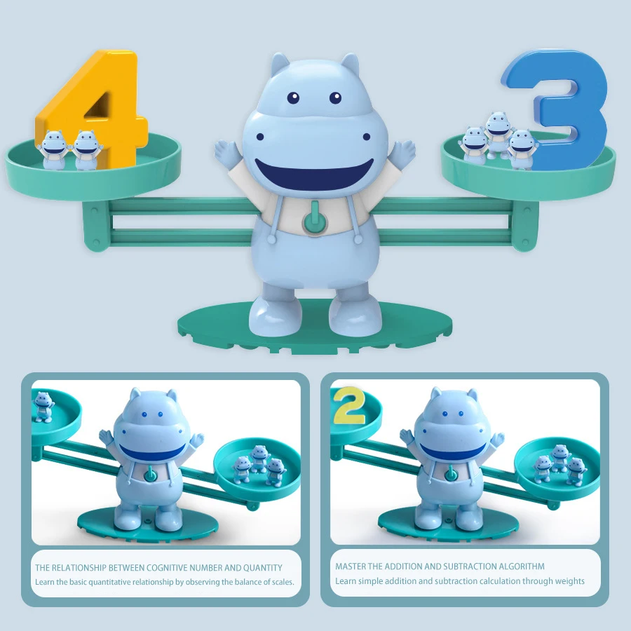 الأطفال التوازن الرقمي ألعاب التكنولوجيا التعليمية الكرتون ديناصور فرس النهر الكلب إضافة وطرح أداة تدريس الرياضيات
