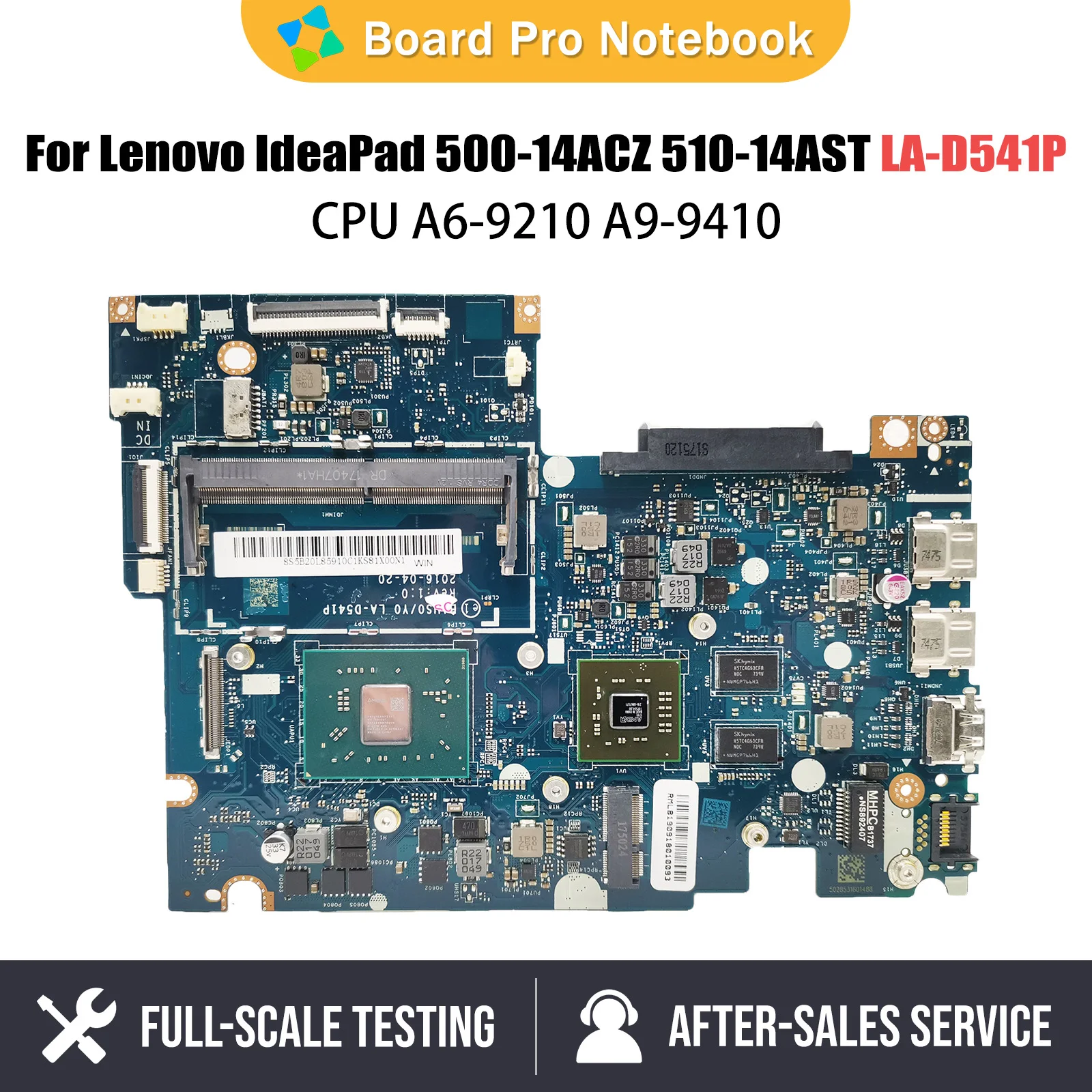 Notebook Mainboard For Lenovo IdeaPad Yoga 500-14ACZ 510-14AST LA-D541P Laptop motherboard With CPU A6-9210 A9-9410