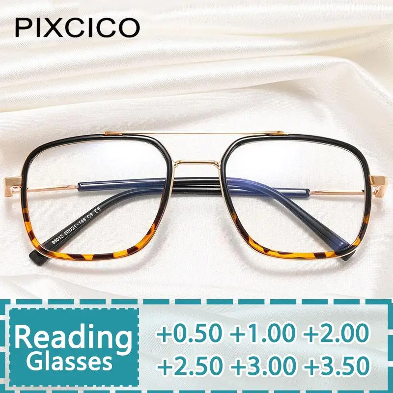 R56746 Pilot Style Presbyopic Eyewear for Men Fashion Large Size Metal Spring Hinge Reading Glasses Dioptric +1.00 +2.00 +3.00