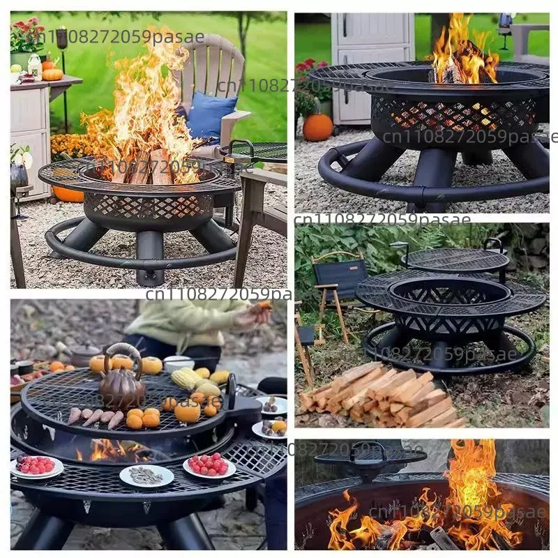 Garden Grill Home Fire Pit Tea-Boiling Fire Pit Wood-Burning Charcoal Heater Outdoor Table