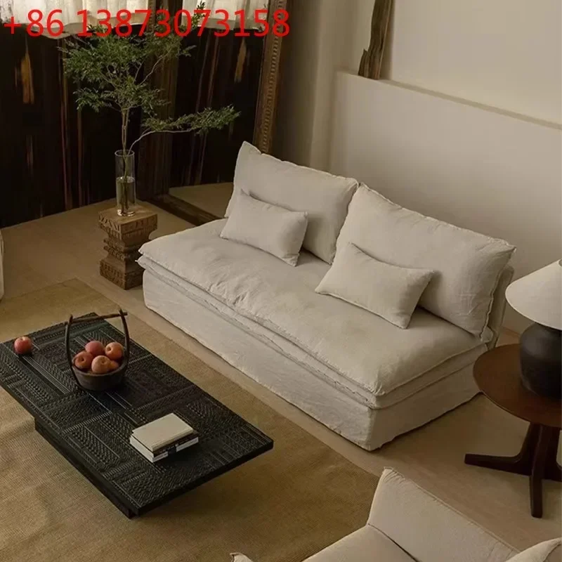 Nordic fabric sofa Japanese medieval cream wind cotton and linen living room removable sofa