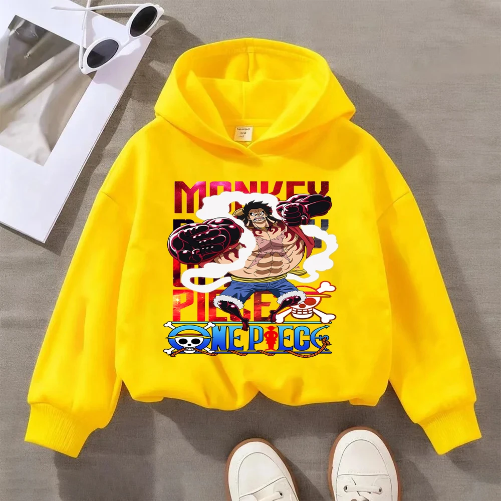 Felpa con cappuccio per bambini One Piece Monkey D. Rufy, felpa stampata con cartoni animati anime, pullover casual in cotone per ragazzi e ragazze, alla moda