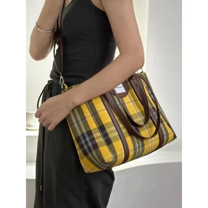 GAINNY Y2k Vintage Plaid Tote Bag Women Luxury Designer Large Capacity Shoulder Bag Female Commuting Casual 2024 Fashion Handbag