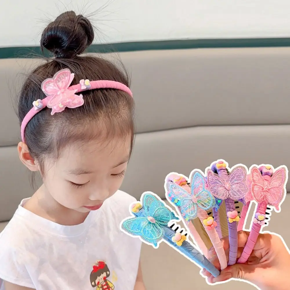 

Headdress Korean Style Butterfly Hair Hoop Cloth Teethed Children Sequins Headband Barrette Hair Wear Floral Hair Band Girls
