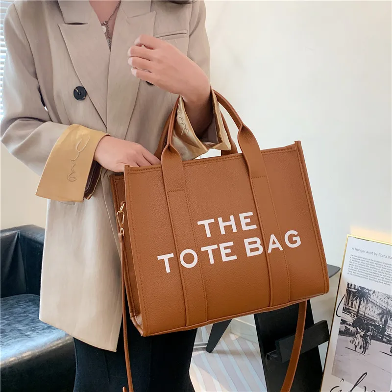 2023 New Women's Bags Solid Color Stitching PU Letters Tote Bag Simple Casual Crossbody Large Capacity Handbag Free Shipping