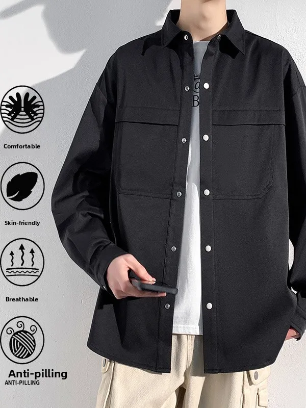 

Loose Long Sve Workwear irt Jaet for Men Student Youth Casual Versatile Autumn Spring Wear Polyester Fiber Resistant