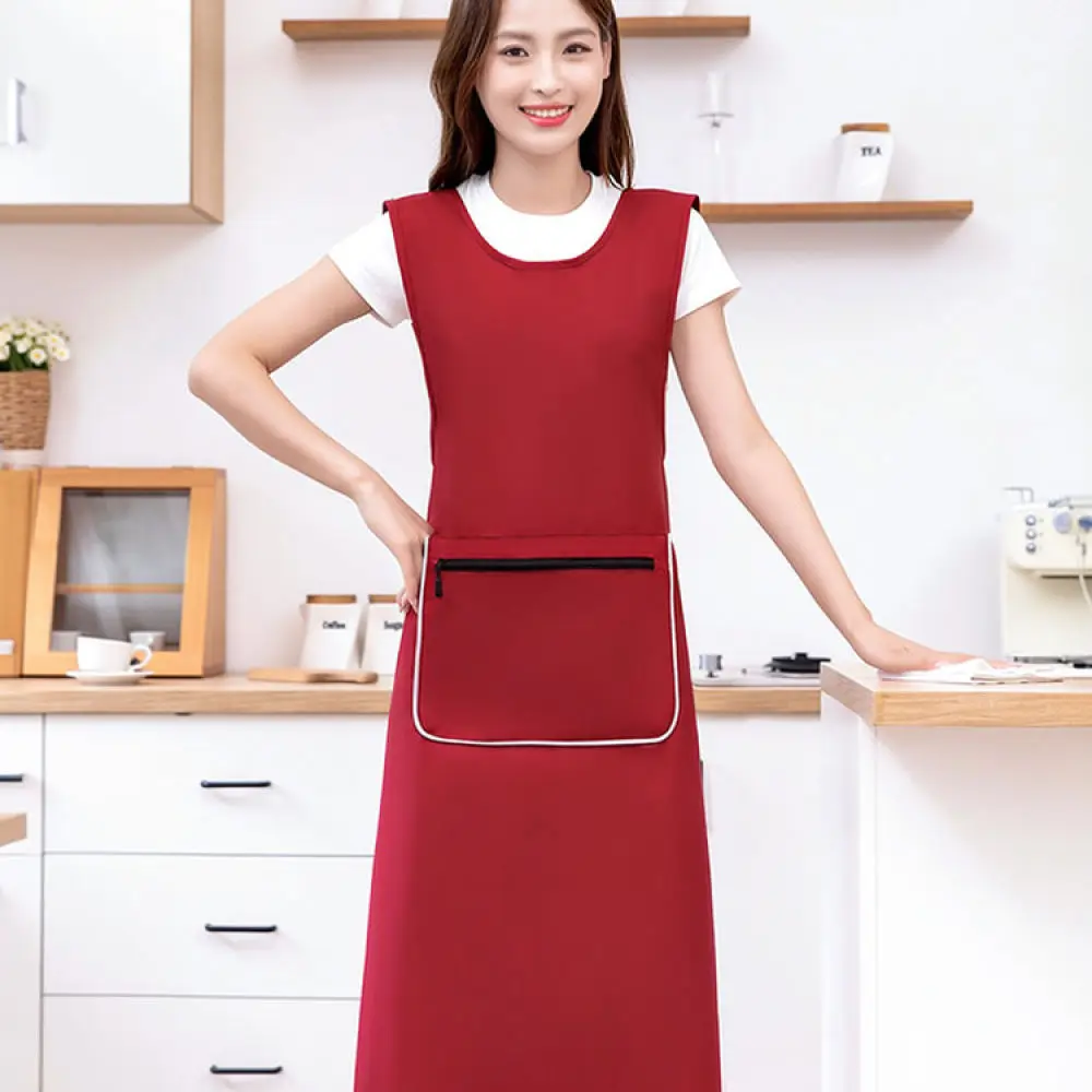 Durable Waterproof Kitchen Apron Plus Size Oil Resistant Cooking Tabard Sleeveless Workwear For Restaurant Chef Service