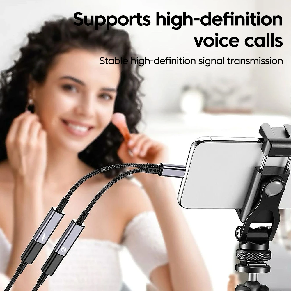 2-in-1 نوع C سماعة محول الصوت PD60W شحن سريع USB C محول كابل محول آيفون 15 16 سامسونج اللوحي المحمول