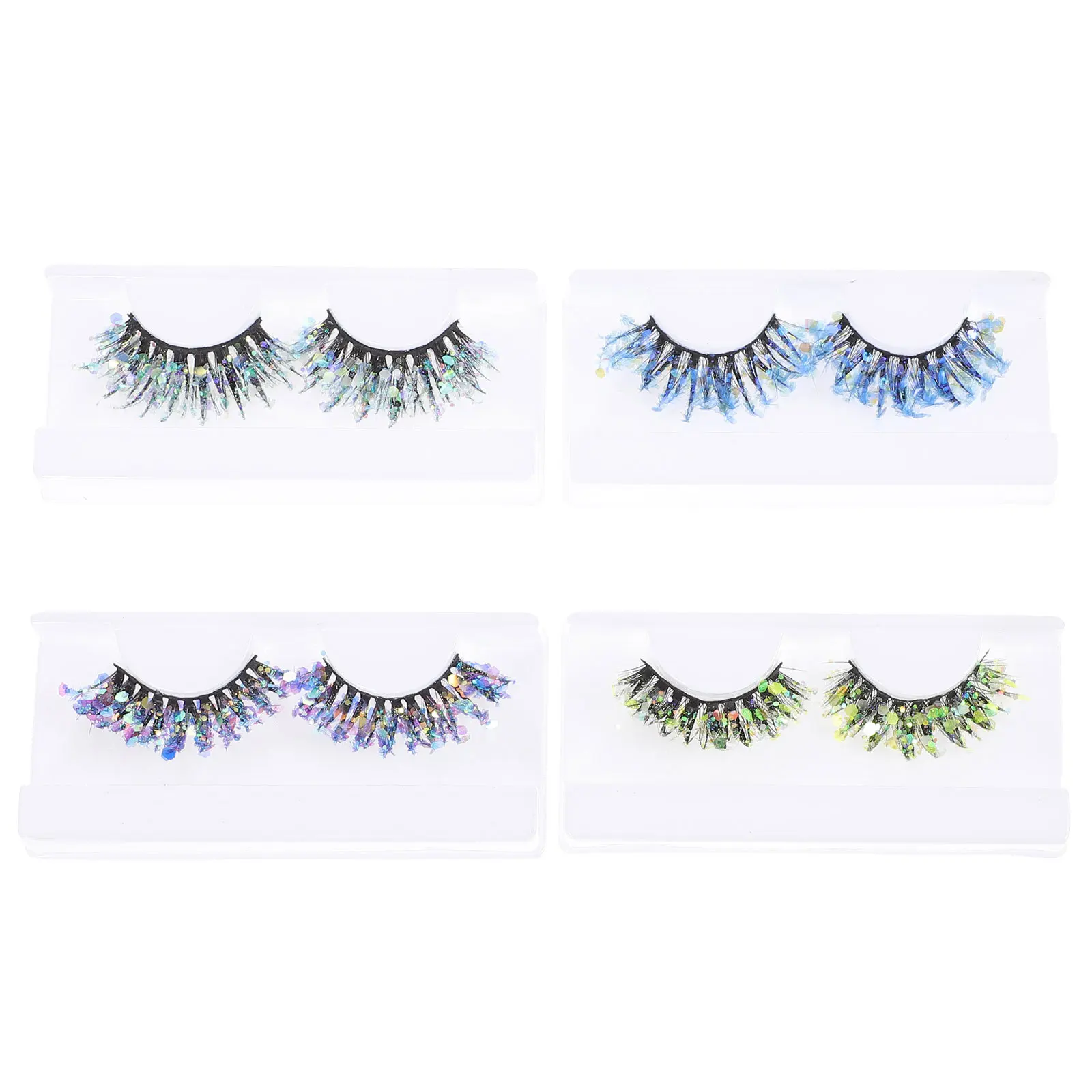 4Pairs False Eyelashes Glitter Colored Makeup Lashes for Cosplay Party Fashion Show Sparkly Eye Look Enhanced Volume
