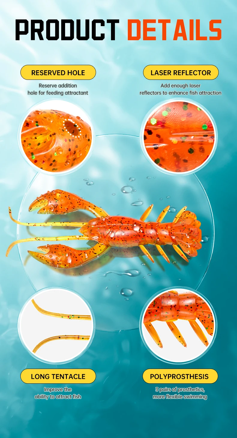 SOLOKING 10 Stück/Set Weichköder für Barschangeln 4,5g 76mm Krebsköder Weichwurmköder Insektenköder-Set – Detail 6