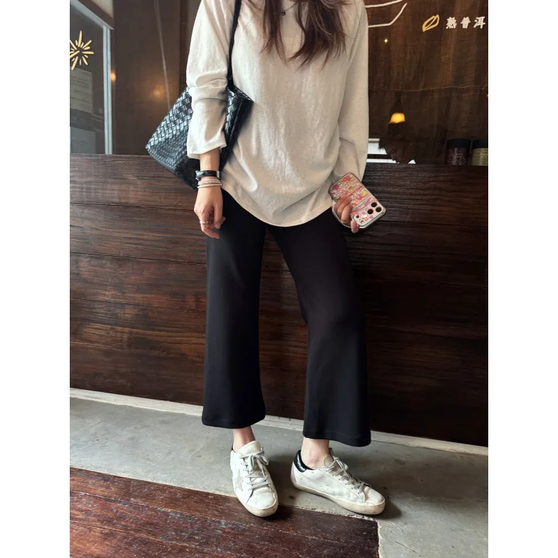 

Lightly Flared Black Pants For Women Summer High-waited Limming Cropped Caual Pants