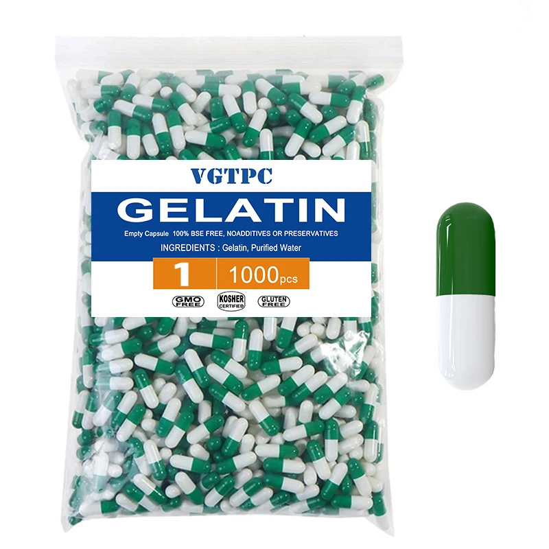 1000Pcs Green White Gelatin Empty Pill Capsule 000#,00#,0#,4# Clear Hollow Seperated Joined Food Grade Transparent Capsule