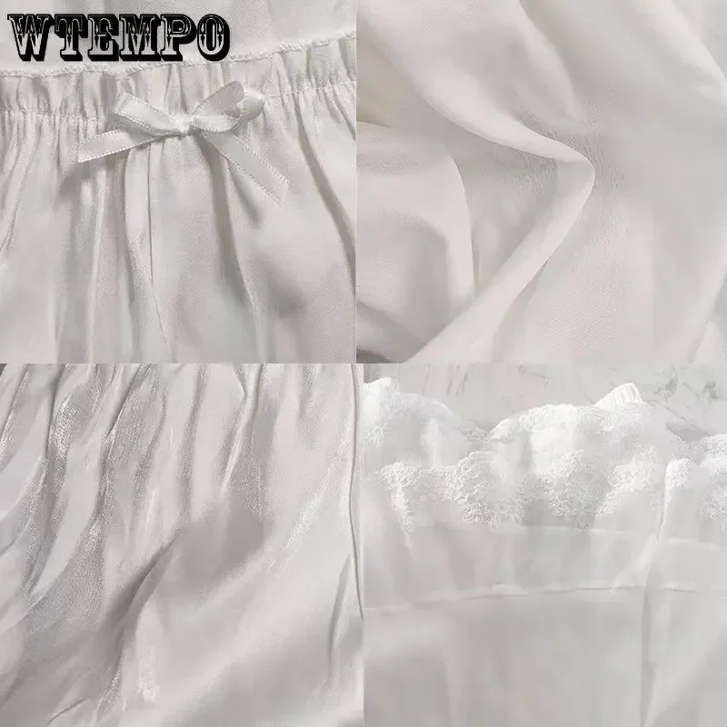 WTEMPO Japanische Einfarbig Doppelschicht Vintage Französisch Rüschen A-linie Röcke Weibliche Hepburn Stil Schwarz Weiß Lange Lolita Rock