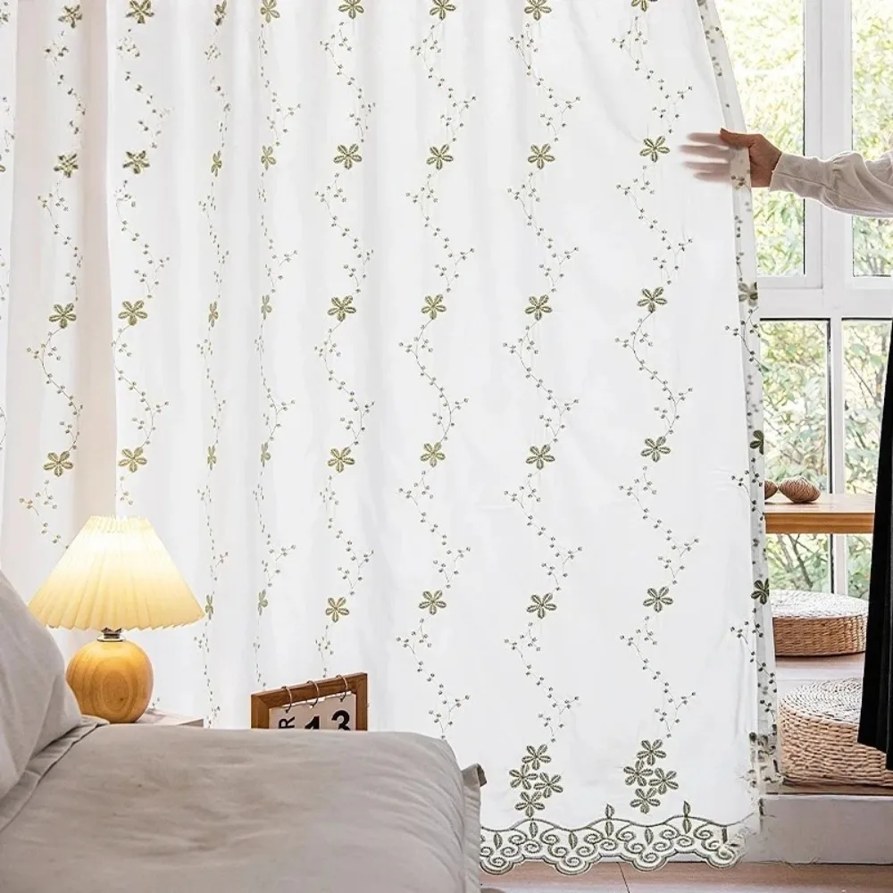 

Pastoral Embroidery Sheer Curtains Girls Bedroom Semi Blinds Living Room Ready Made Floral Drapes Voile Window Treatment Drapes