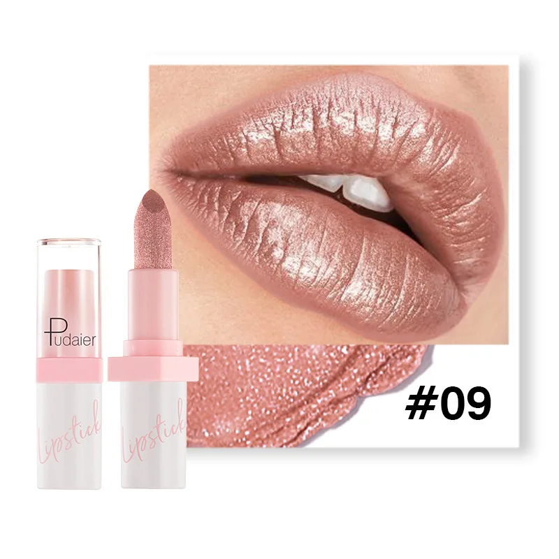 10 สี 3 in 1 Pearlescent Sparkling ลิปสติก Matte Glitter กันน้ํา Long Lasting Pearl Shine Lip Gloss Shimmer เซ็กซี่แต่งหน้า