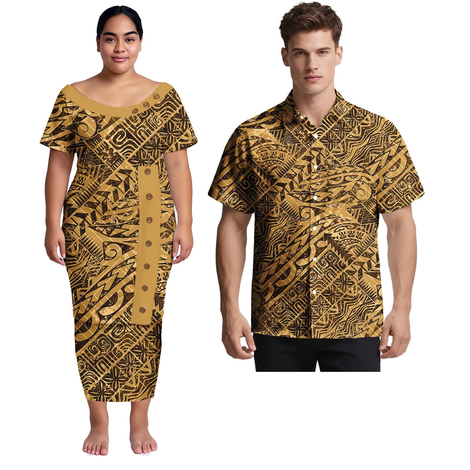 2025 Abbigliamento Samoano Puletasi abbinato a uomini e donne Abito artistico vintage Samoa Abito polinesiano Set di coppie