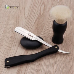 Maquinilla de afeitar profesional para barbería, afeitadora de plumas con mango de madera de ébano Natural, cuchillo de afeitar plegable para salón de belleza, removedor de barba y pelo