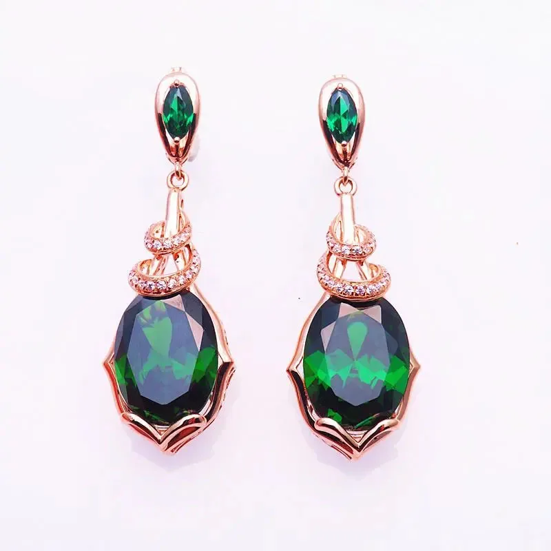 585 purple gold ear buckle plated 14K rose gold fashion luxury inlaid emerald earrings for women exquisite wedding jewelry gift