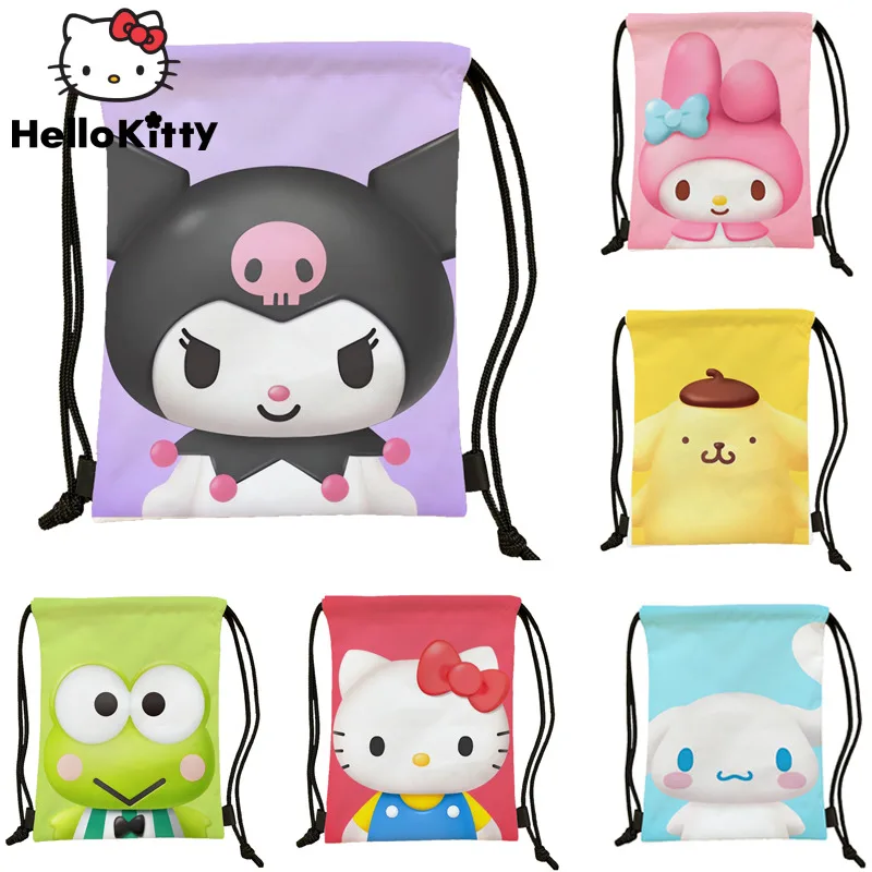 Sanrio Cartoon uroczy etui ze sznurka Hello Kitty Kuromi melodia estetyczna torba do przechowywania Y2k Outdoor przenośny plecak nowy duże torba z