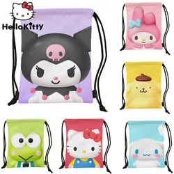 Sanrio Cartoon uroczy etui ze sznurka Hello Kitty Kuromi melodia estetyczna torba do przechowywania Y2k Outdoor przenośny plecak nowy duże torba z rączkami