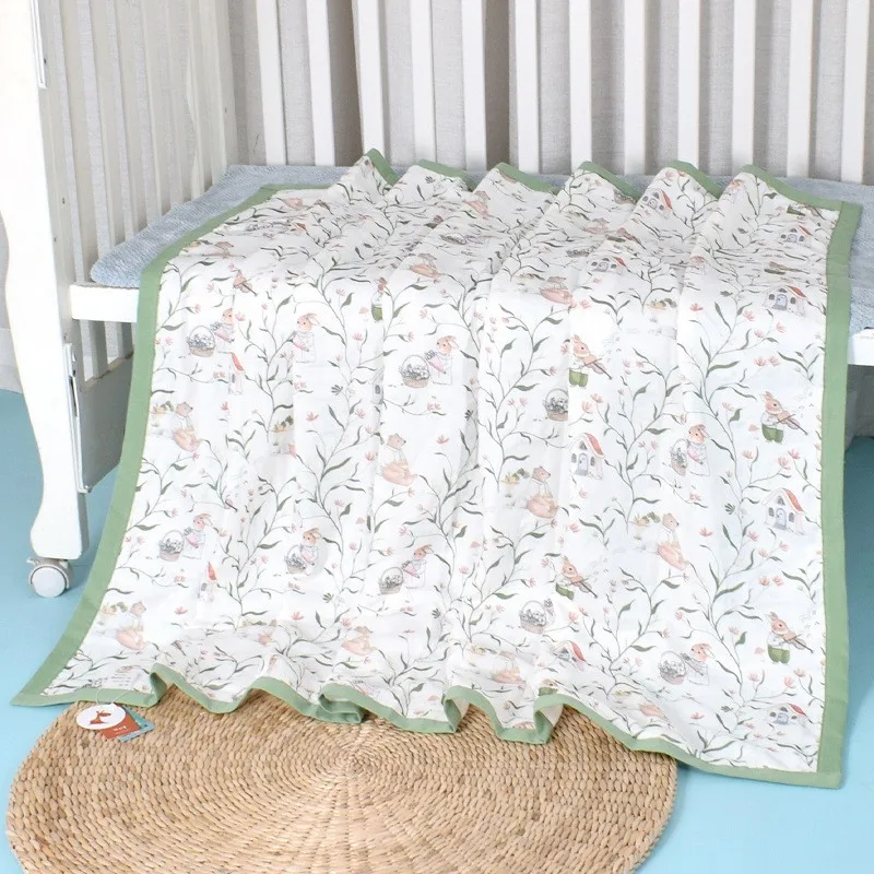 150x200cm Soft Print Baby Towel Muslin Blanket 4 Layers Bamboo Cotton Gauze Breathable Newborn Quilt Bedsheet