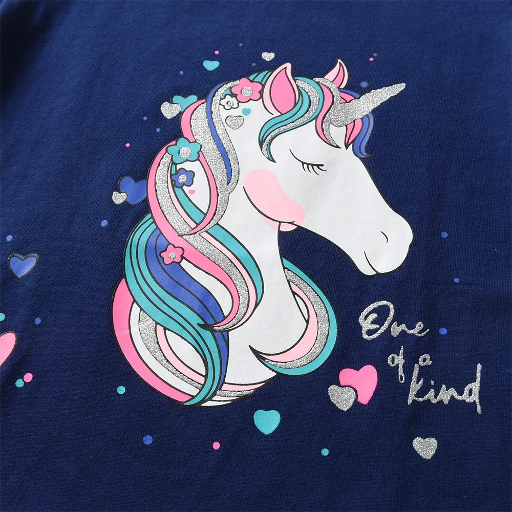 DXTON Kids Unicorn Cartoon Print T Shirt Girls Short Sleeve Summer Cotton Casual Tops and Tees Girls Licorne Daily Tees Costumes